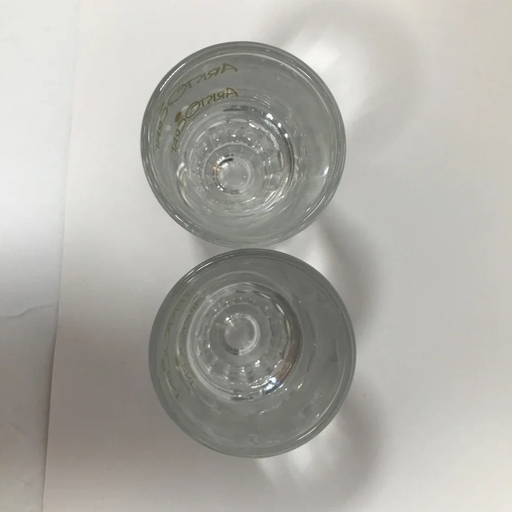 Aristocrat Vodka Shot Glasses Set of 2 Gold Logo Clear Fluted Base Barware